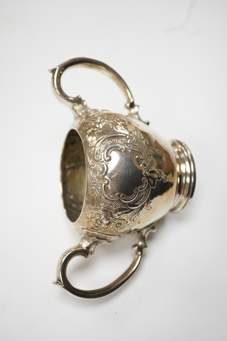 A Victorian silver two handled sugar bowl, by Walter Morrise, London, 1845, width over handles, 17.5cm, 7oz.